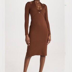 Chic Brown Midi Dress with Long Sleeves